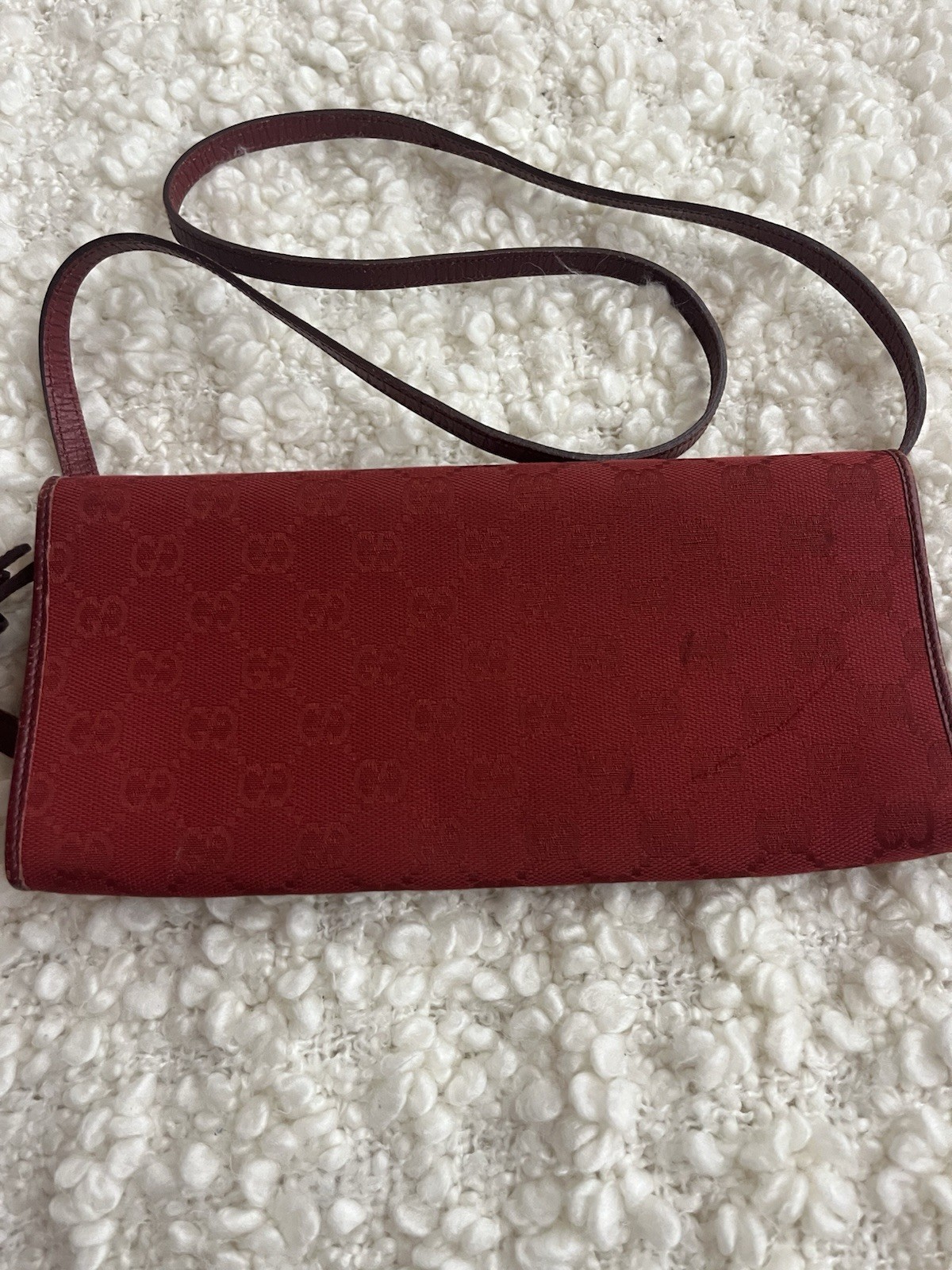Gucci Red GG Monogram Bamboo Shoulder Bag Small Magnetic w/ Detachable Strap