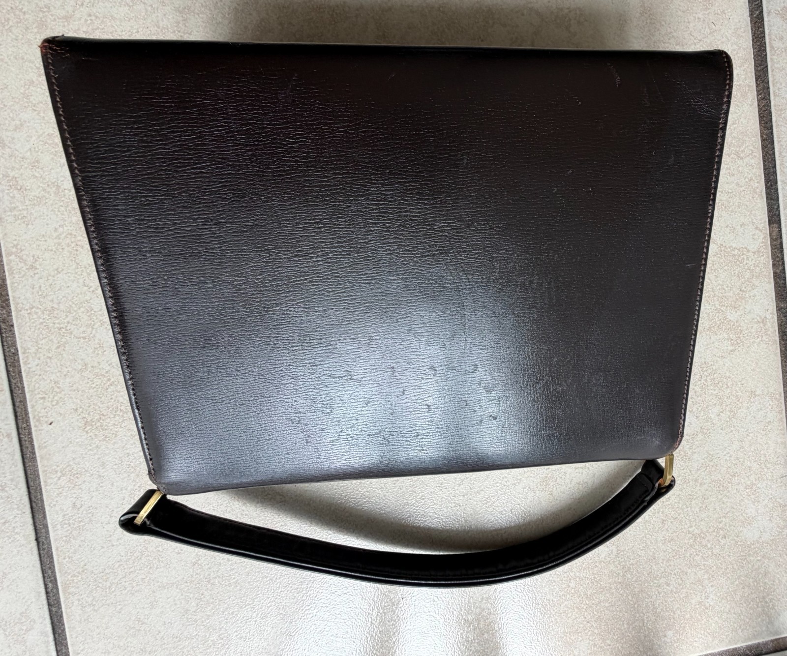 Vintage BLOCK Saks Fifth Avenue Brown Leather Top Handle Shoulder Bag V Chevron