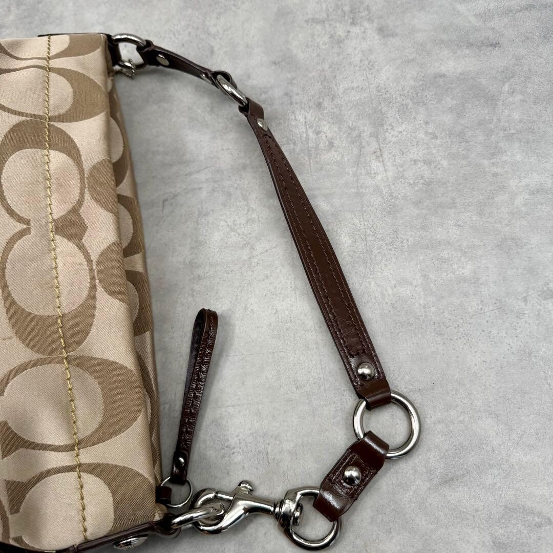 Coach Curly Satin Signature Shoulder Bag Beige Leather Y2K Vintage 30cm 45cm