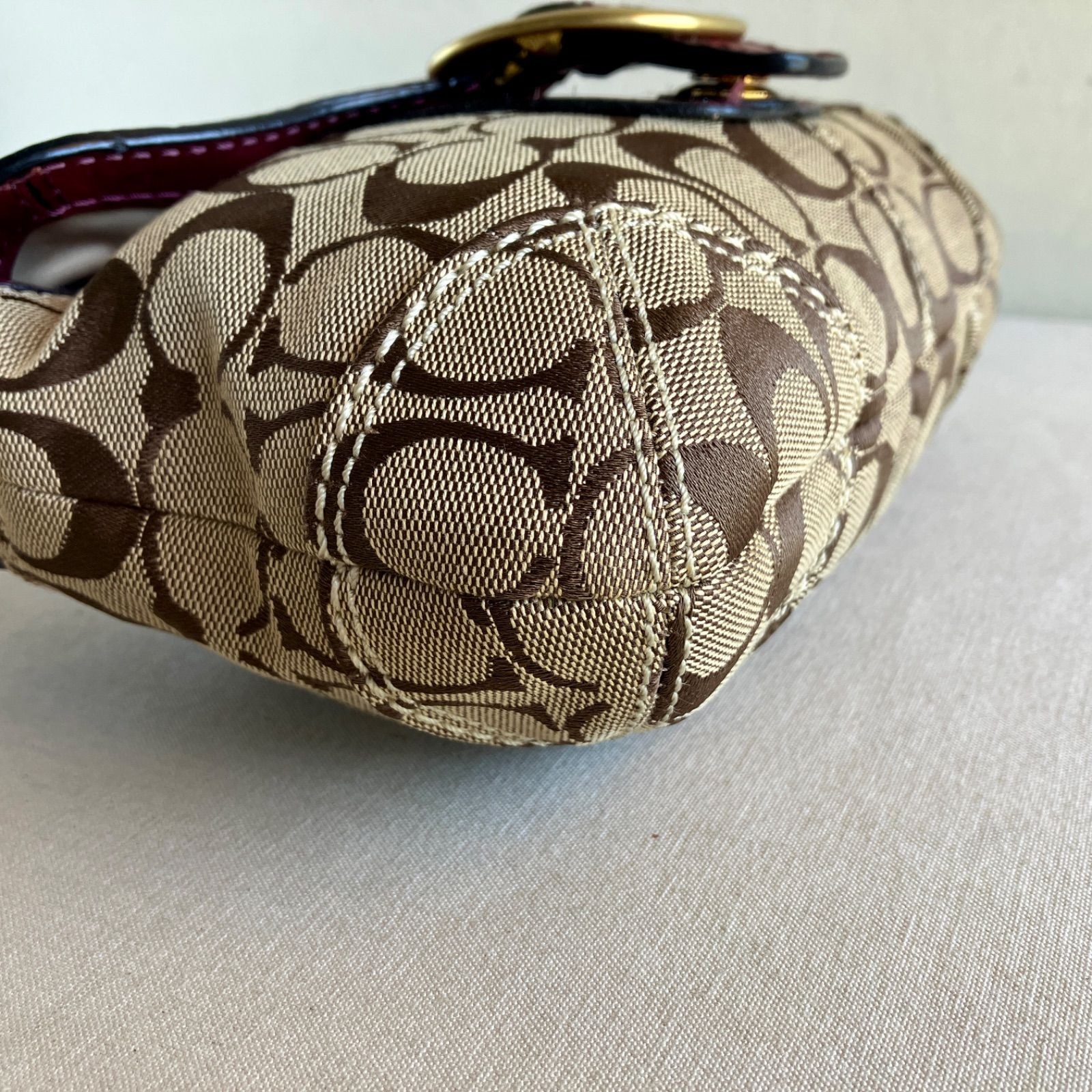 Coach Vintage Bleecker Signature Flap Shoulder Bag Khaki Wine Leather Canvas Y2K