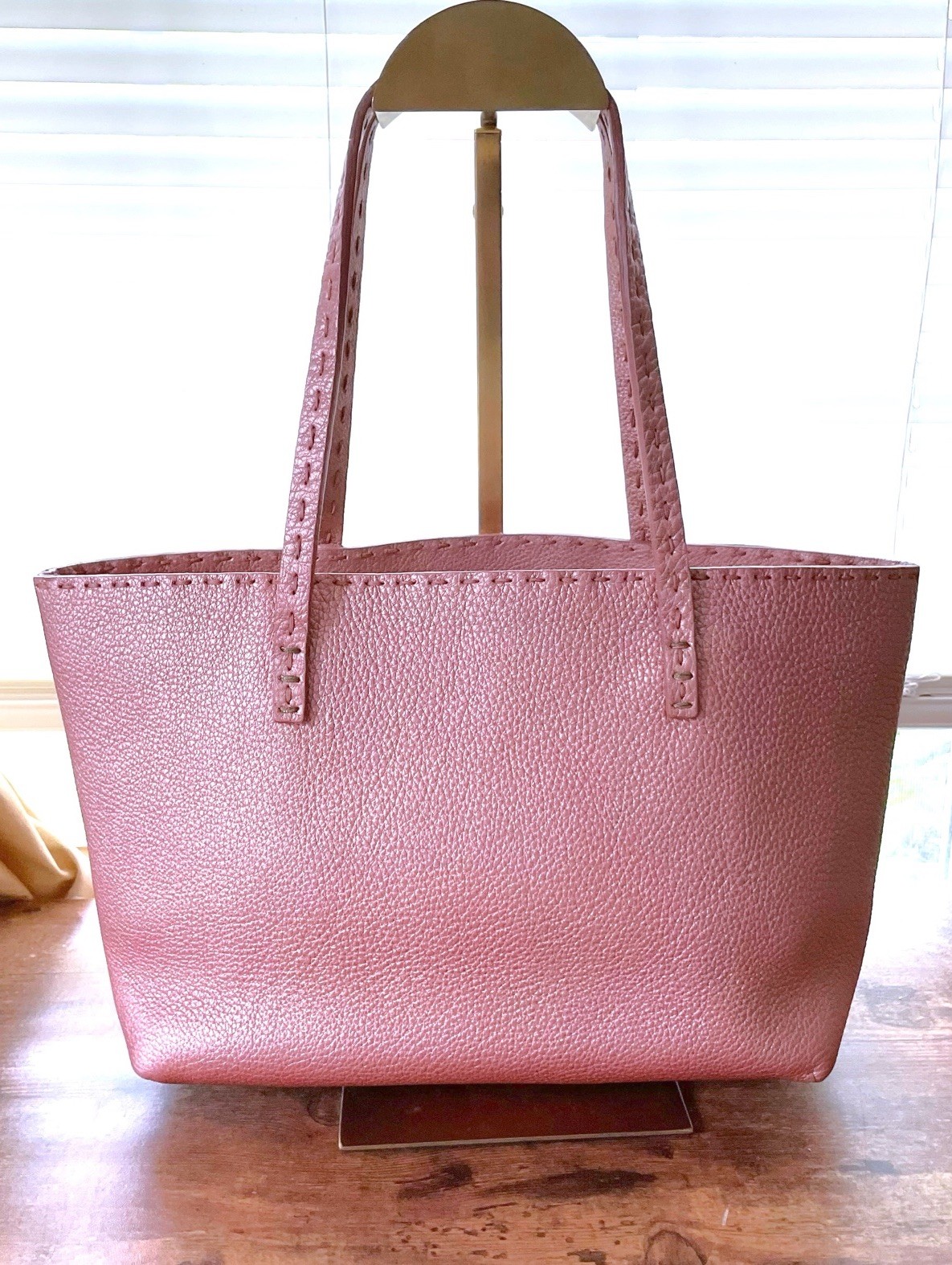Fendi Metallic Shimmer Pink Selleria Leather Mini Shopping Tote Bag 8BH099 COA