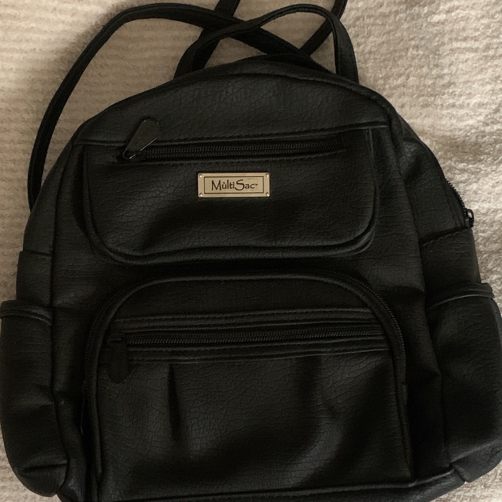 MultiSac Women’s Black Pebbled Backpack Zip Closure Inner/Outer Pockets Silver