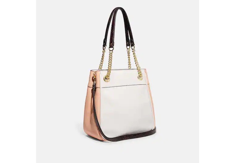 COACH Leather CAMMIE CHAIN BUCKET Bag w/Crossbody Strap~Chalk, Black, Peach