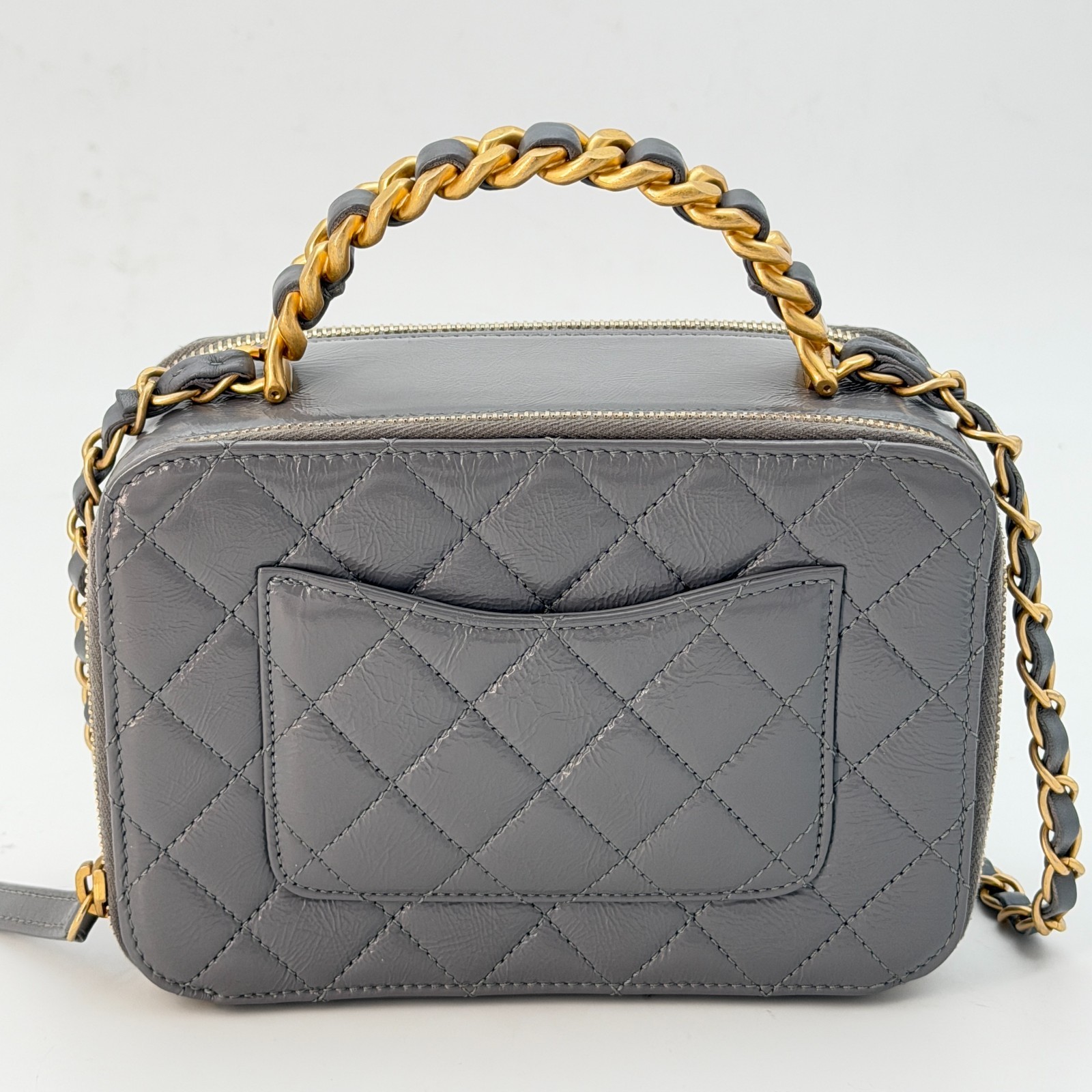 Chanel Grey Shiny Calfskin Top Handle Bag