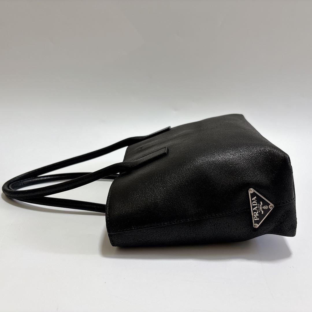 Prada Mini Tote Bag Triangle Plate Black Leather Shoulder Japan 0712903