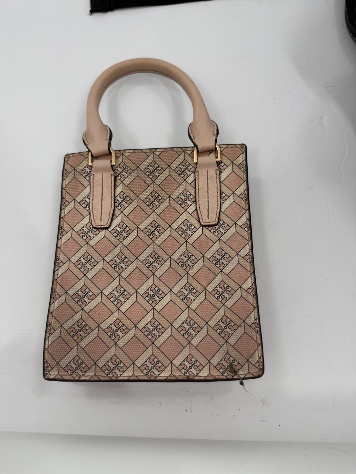 Tory Burch Mini Shopper Tote Bag Pink Geometric Print