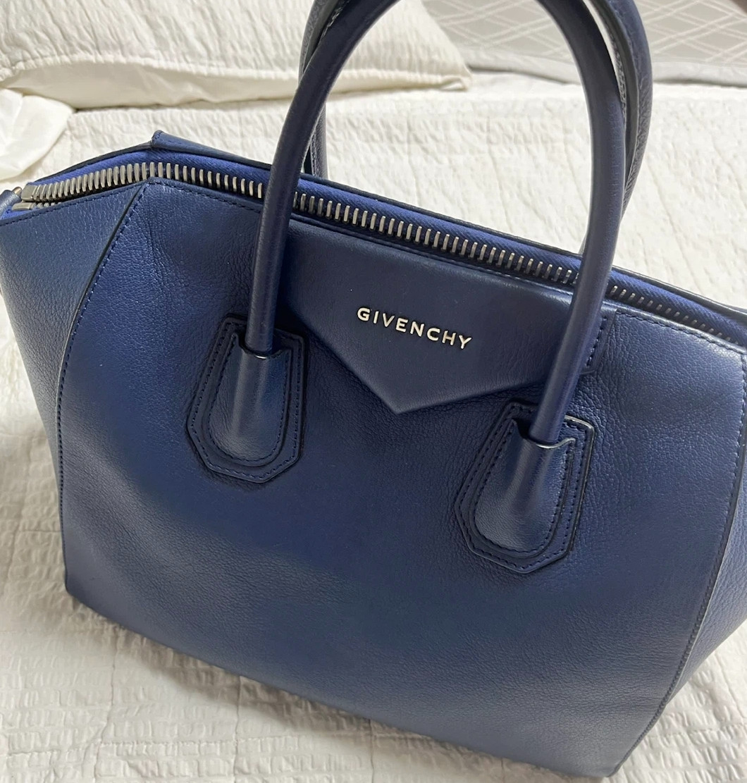 GIVENCHY Antigona Blue Leather 2Way Shoulder Handbag Large Authentic