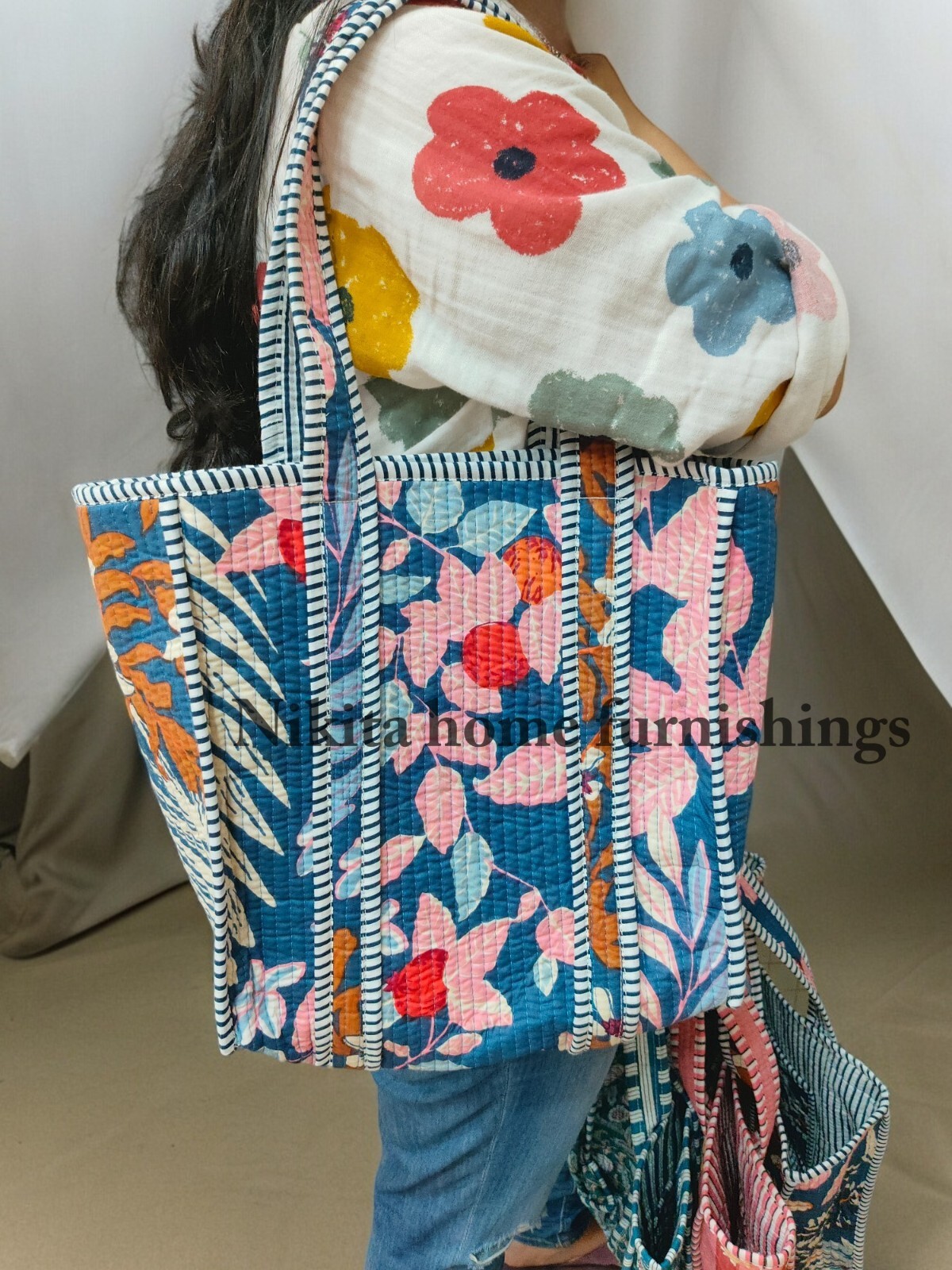 10Pc Cotton Quilted Bag Handmade Bag Quilted Shoulder Bag Indian Floral Bag