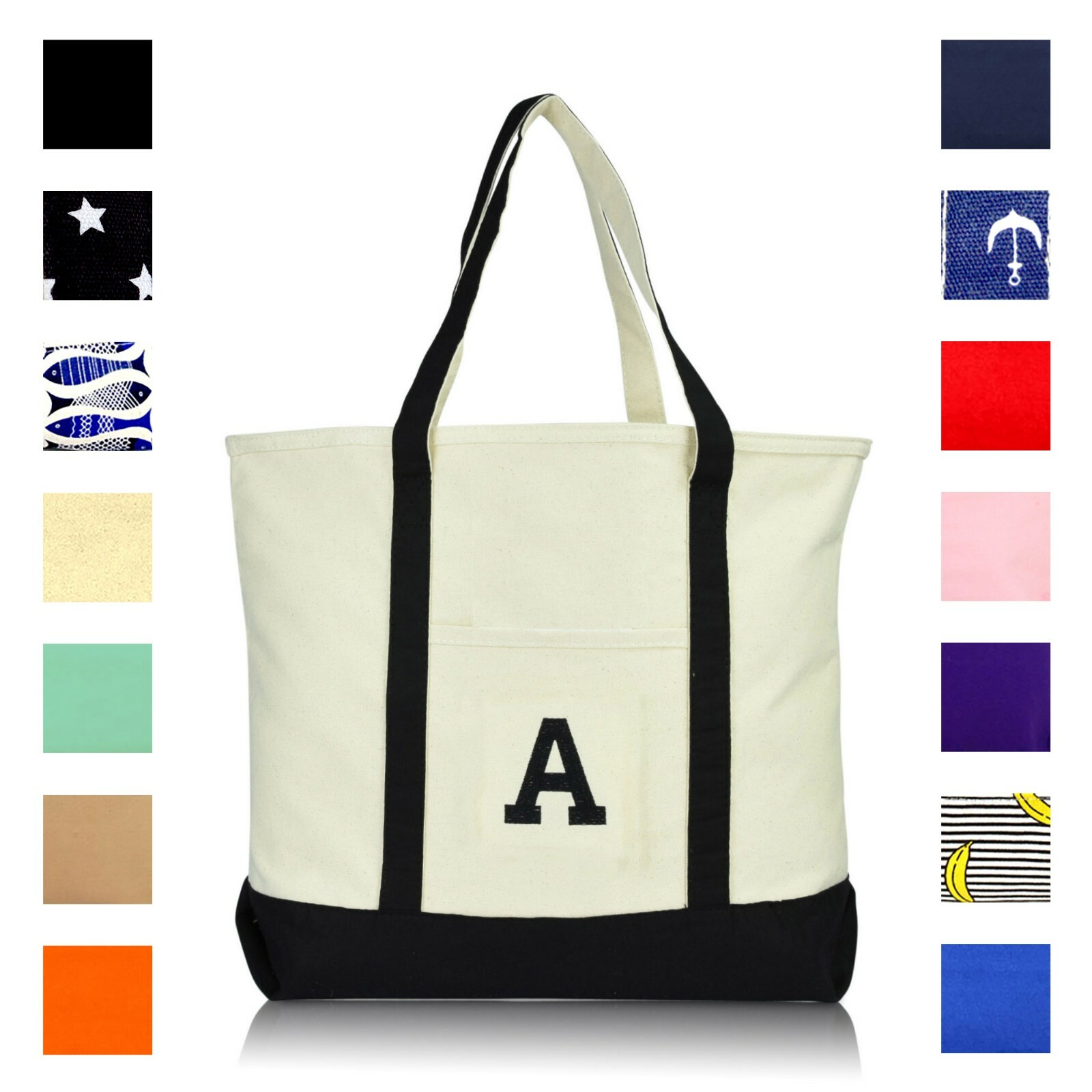 DALIX Initial Tote Bag Personalized Monogram Zippered Top Letter – A