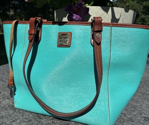 Dooney & Bourke Pebble Leather Tote, Teal/Brown, 15×10