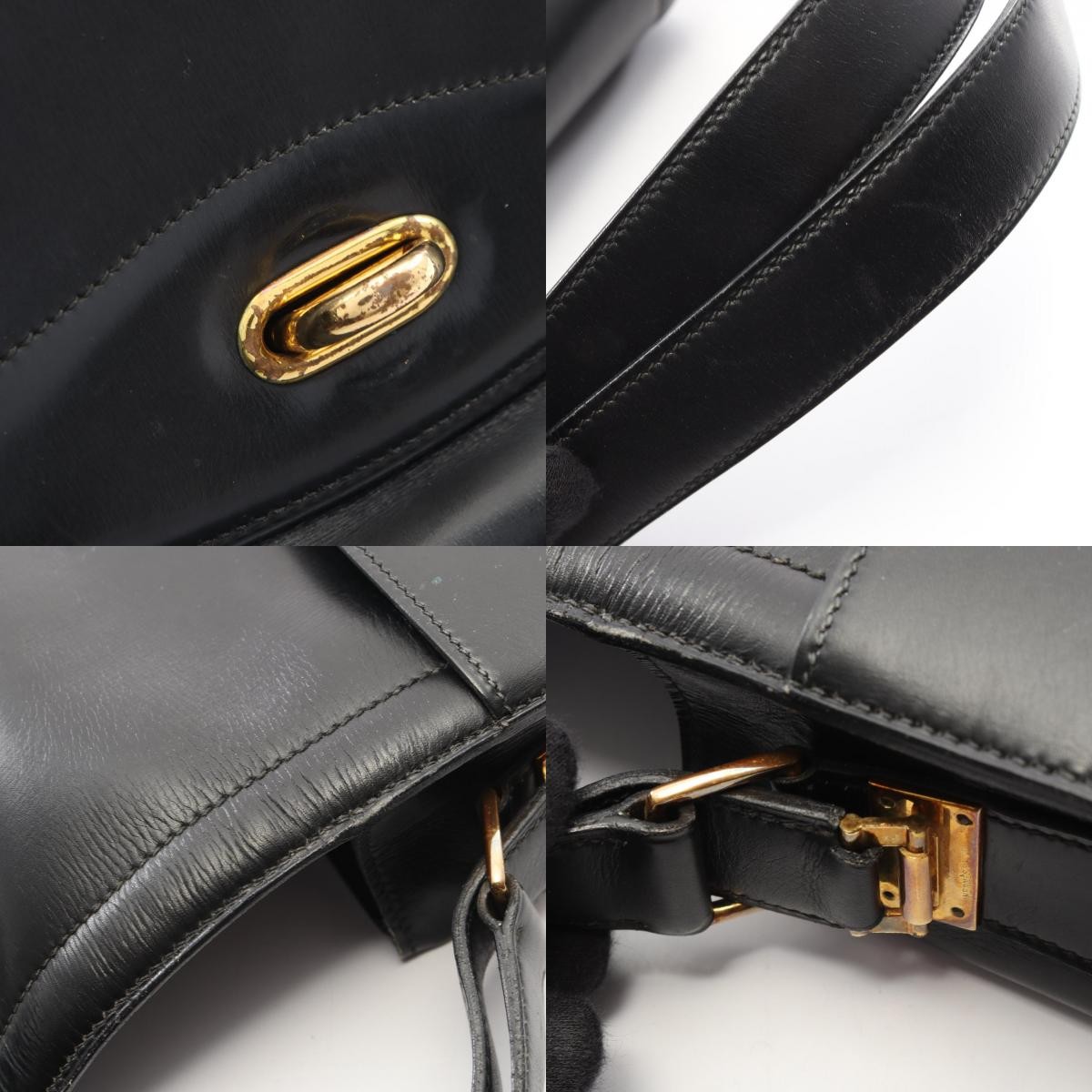 HERMES Sac Moto Shoulder Handbag Box calf leather Calfskin Black GHW Used C