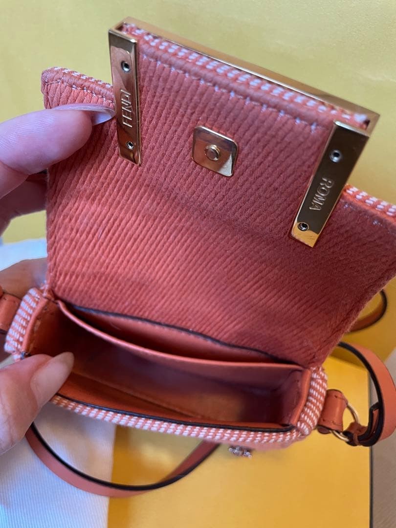 FENDI Nano Baguette Charm Orange Denim Floral Bead Crossbody Mini Bag 3.94 inch