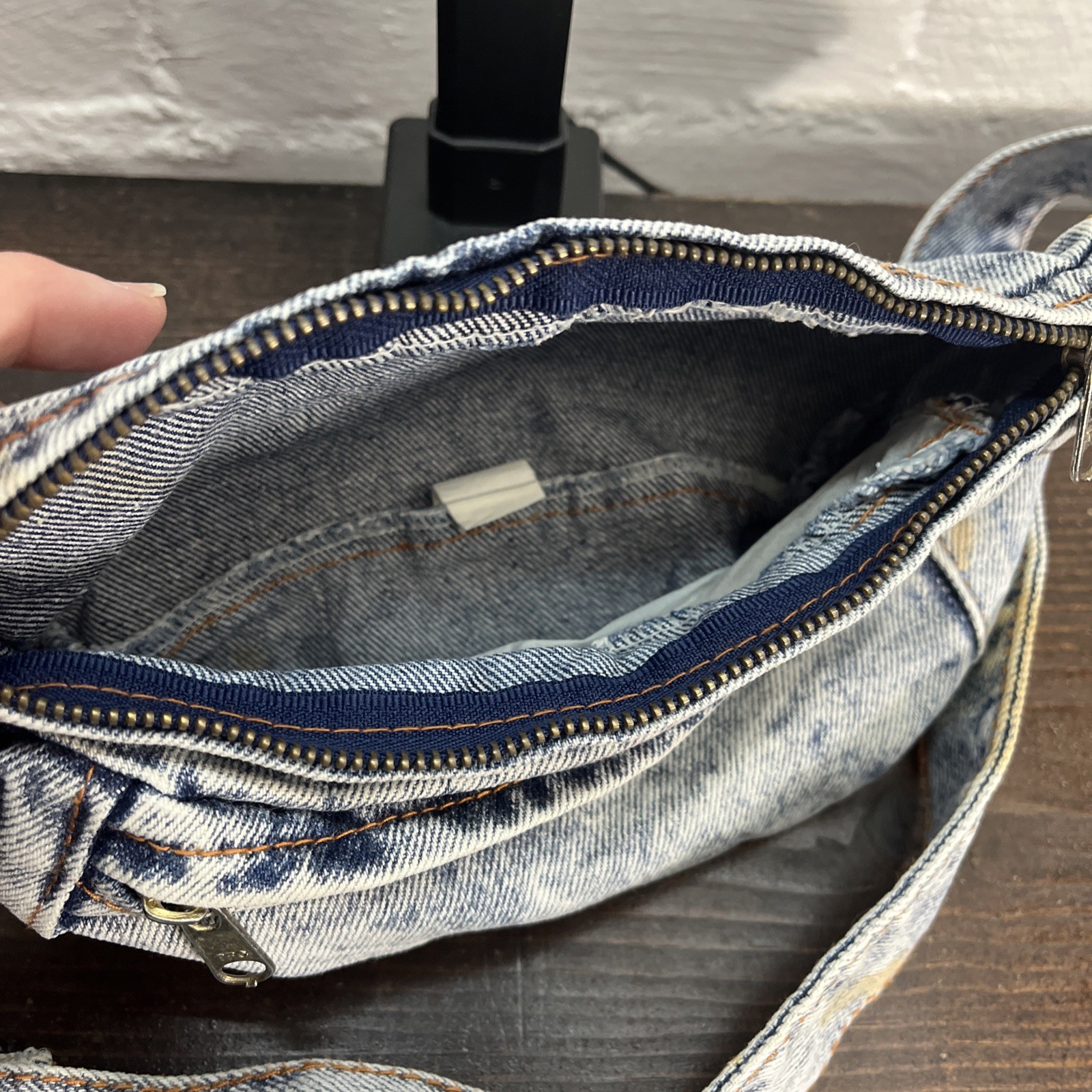 Vintage 80s Shane Blue Denim Fanny Pack Acid Stone Washed 2 Zipper Compartments