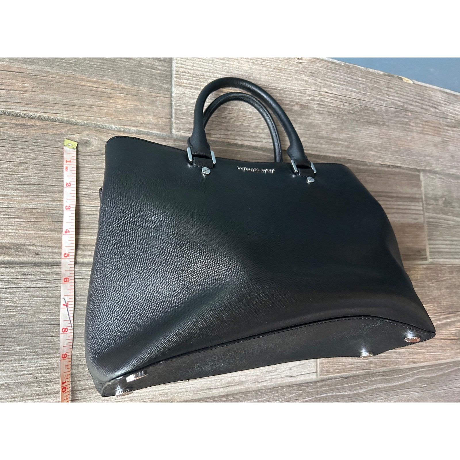 Michael Kors Savannah Black Saffiano Leather Satchel Crossbody Silver Purse Tote
