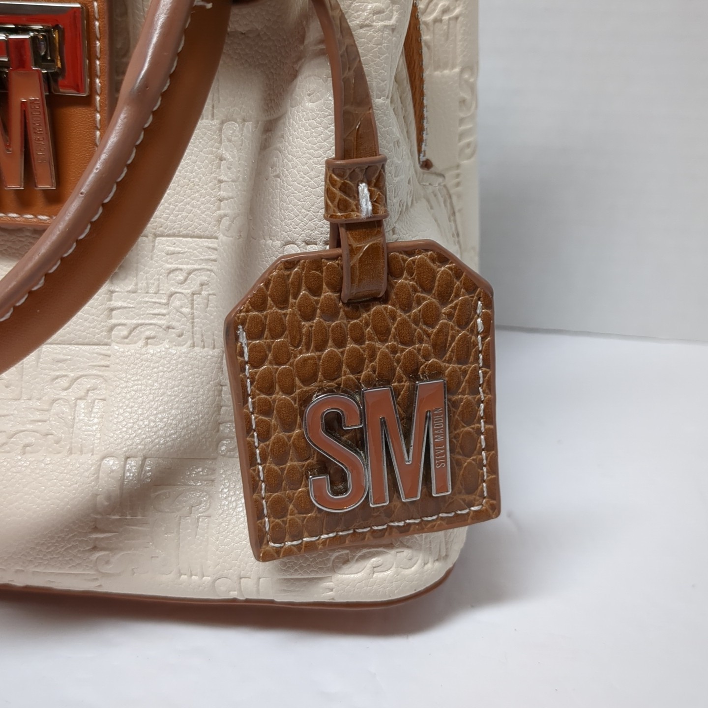 Steve Madden Sanibel Satchel Bag Bone W/ Embossed Logo W/Crossbody Strap