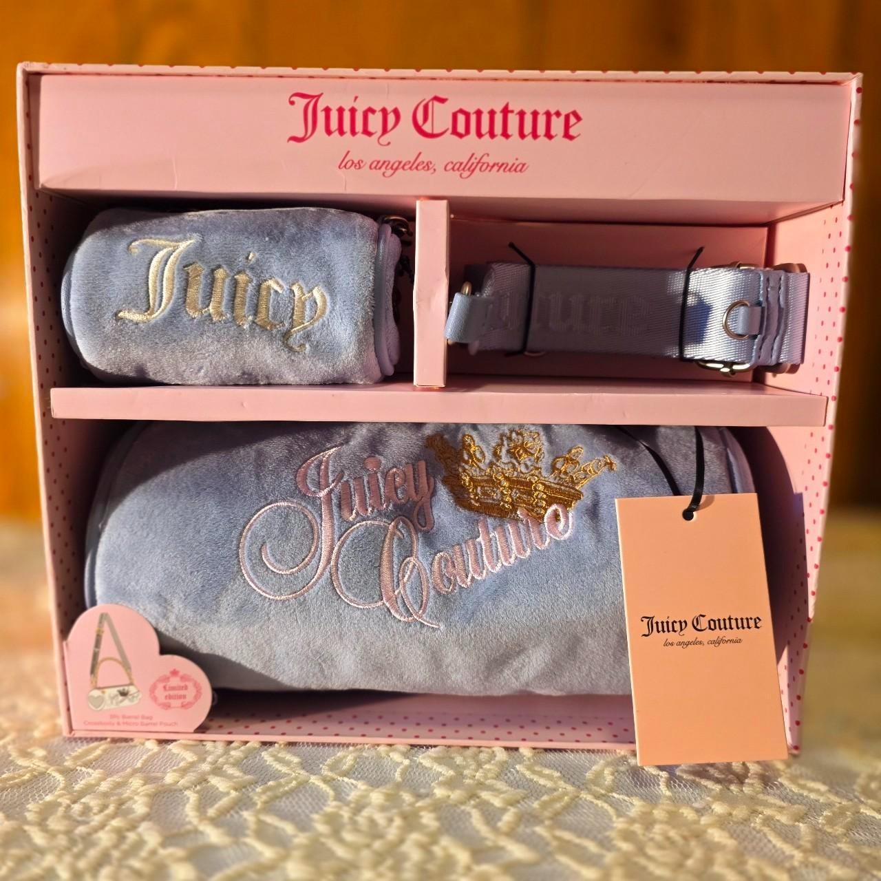 NWT Juicy Couture Heritage 3 Piece Barrel Bag Gift Set in Dusty Blue LIMITED HTF