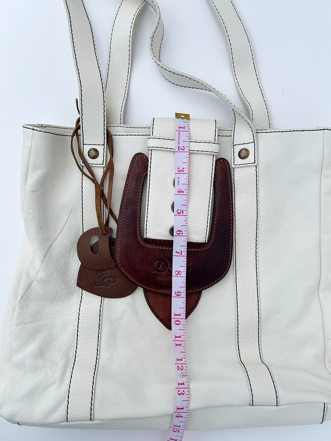 Authentic D&G Dolce Gabbana White Leather Tote Bag Western Equestrian Y2K