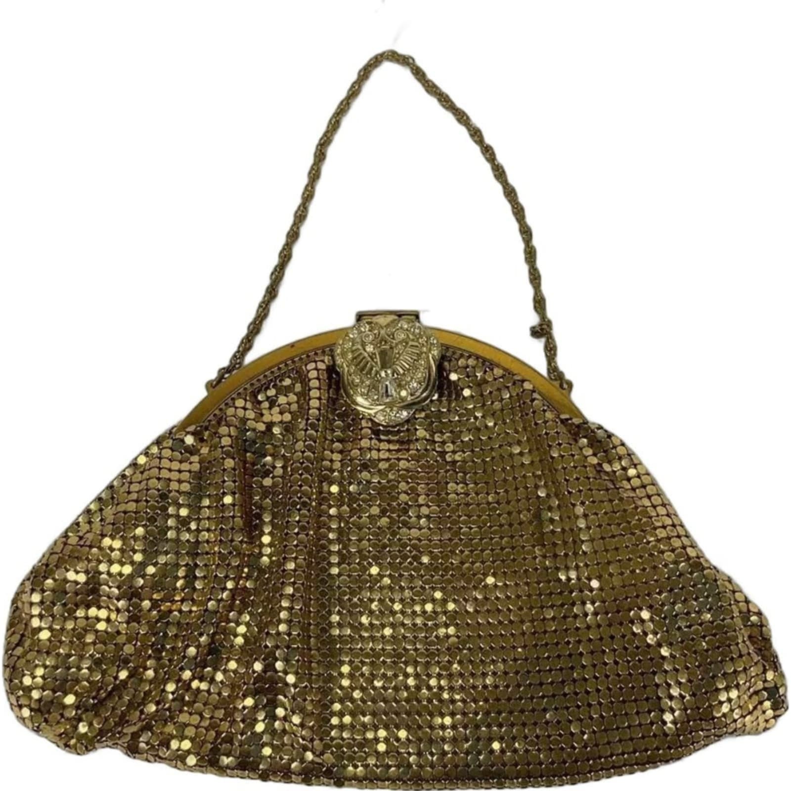 Vintage Whiting & Davis Gold Mesh Evening Glittering Fashion Handbag Semi-Circle