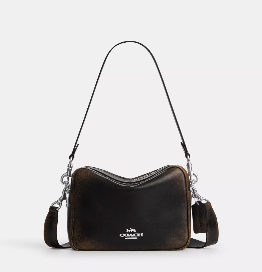 Coach Carey Crossbody Bag In Loved Leather Black Brown CES82 New