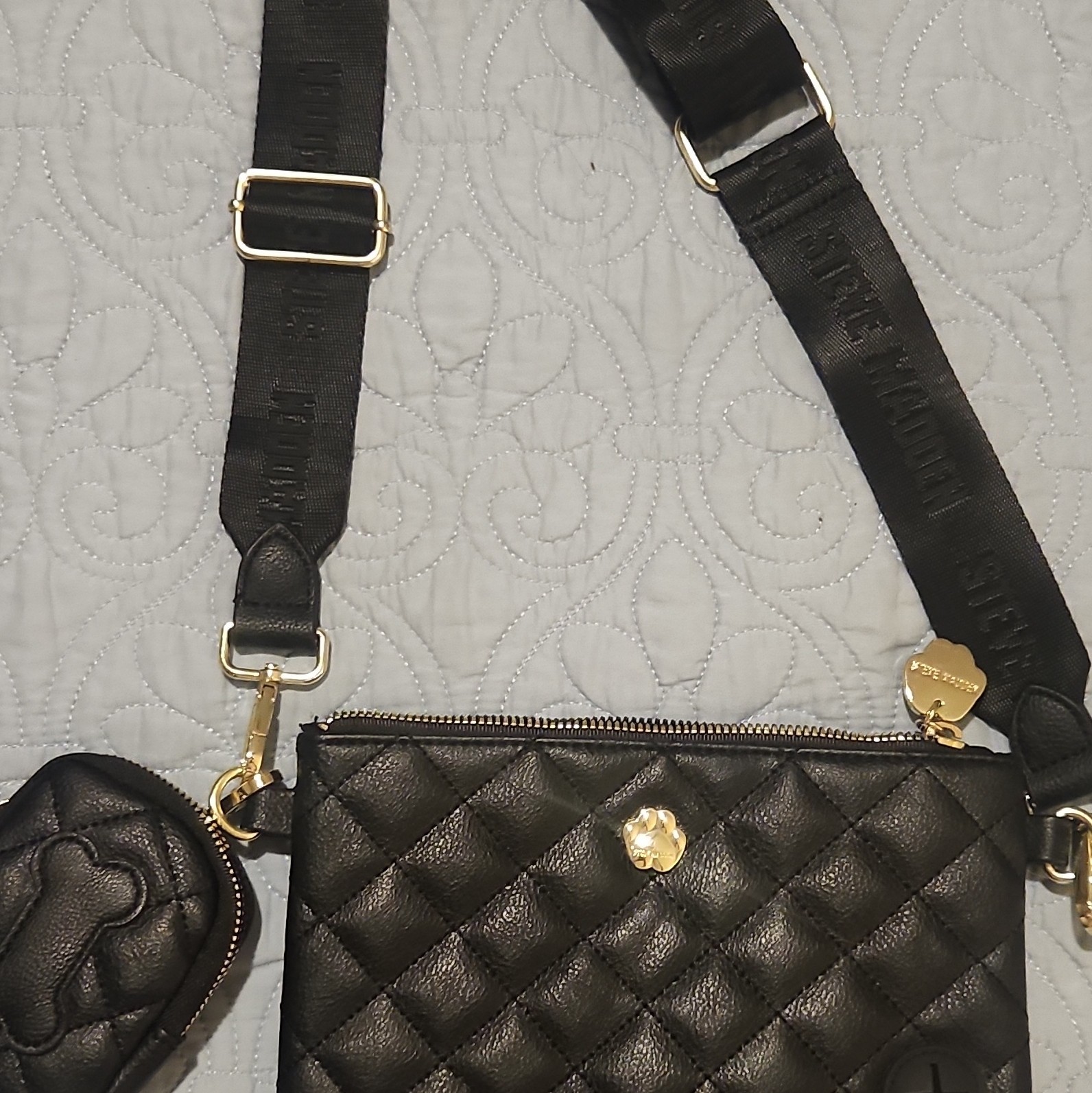 Steve Madden Black Quilted Crossbody Bag, Zip Closure, Coin Purse, Medium