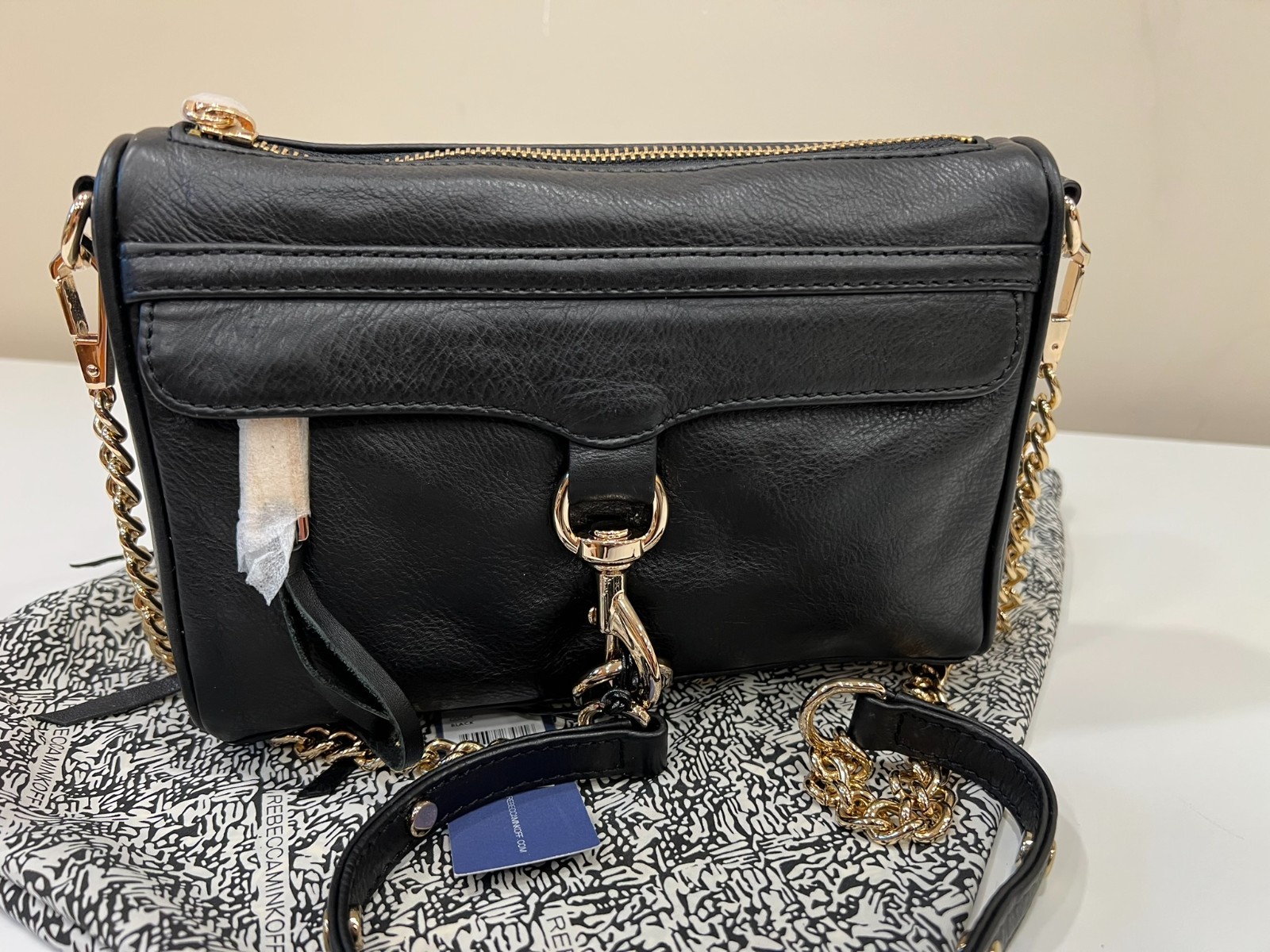 NEW Rebecca Minkoff Mini MAC Crossbody Handbag Purse Bag Black Leather with Gold
