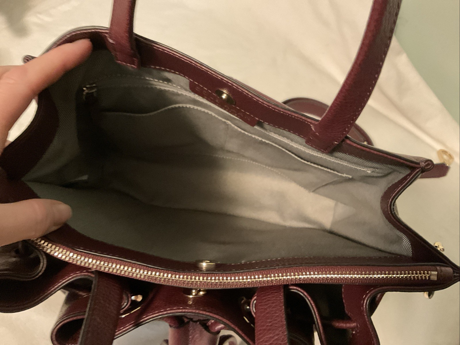 Cole Haan Grand Series Ambition Large Bucket Bag Burgundy Pebbled Leather Purse
