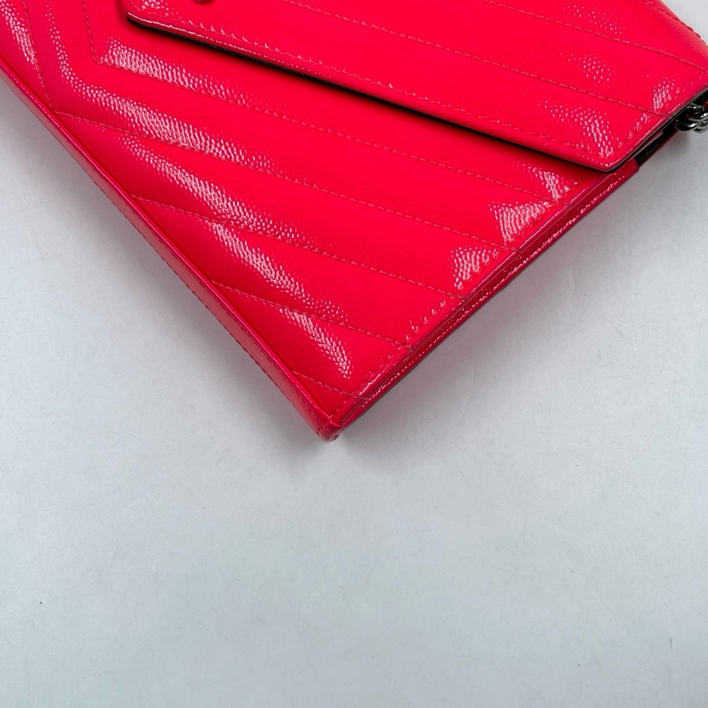 SAINT LAURENT YSL Monogram Chain Crossbody Bag Pink Patent Leather 033011