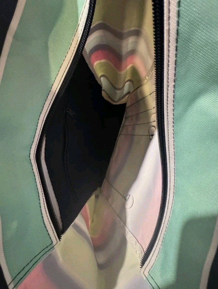 Thirty One Tall Organizing Tote “Preppy Pop” Striped Pink Lime Aqua Navy Bag