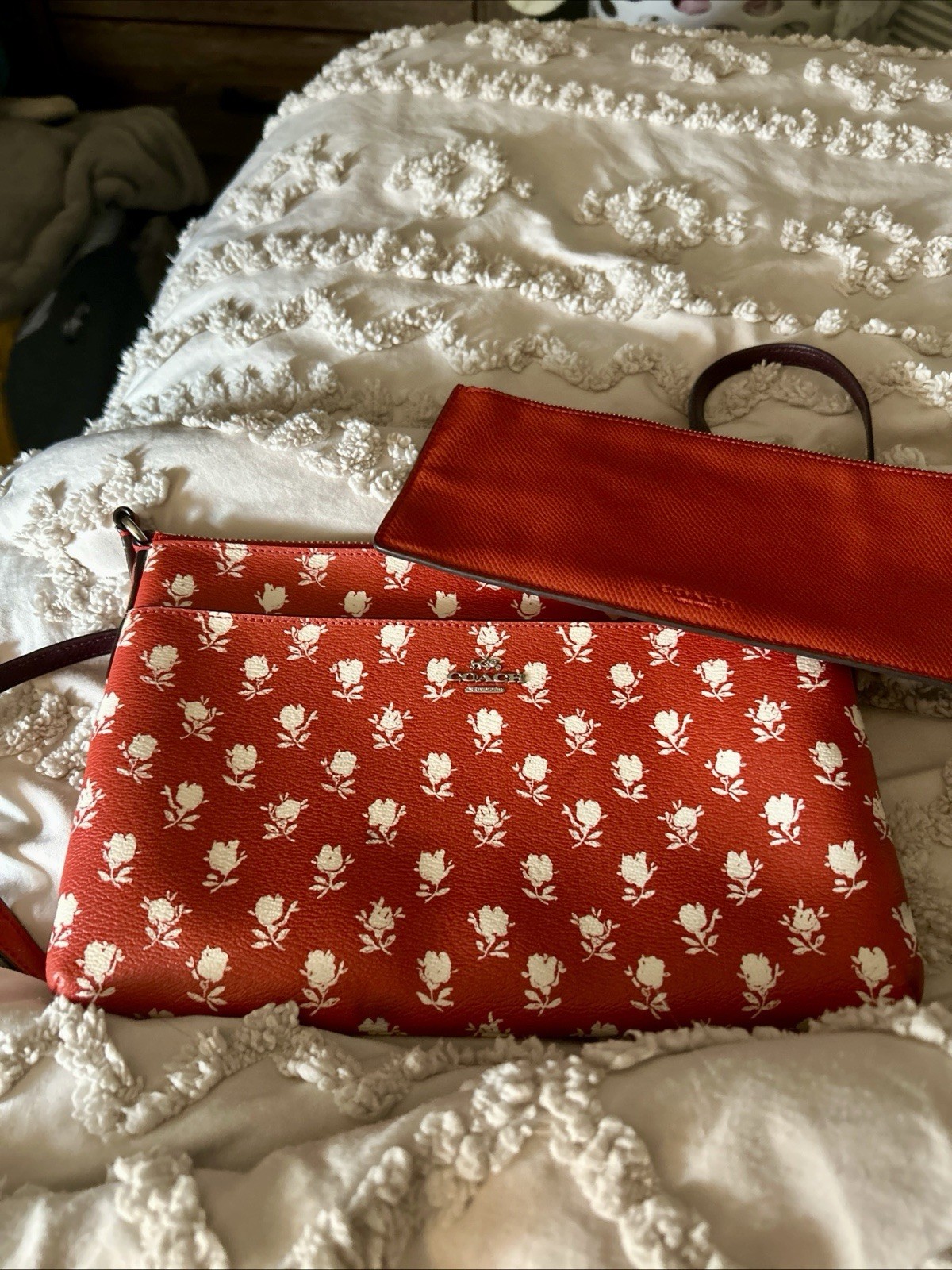 Coach East West Floral Series Badlands Red White Cross Body Messenger Bag F38159