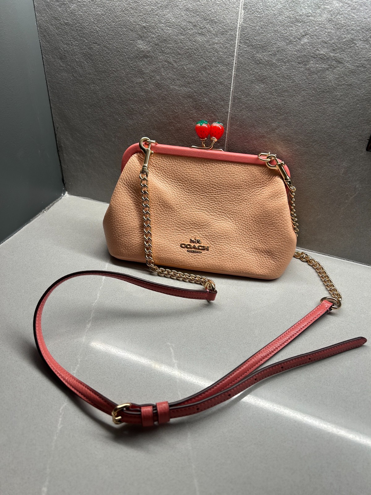 Gently used Coach Nora Strawberry Kisslock Crossbody C8288