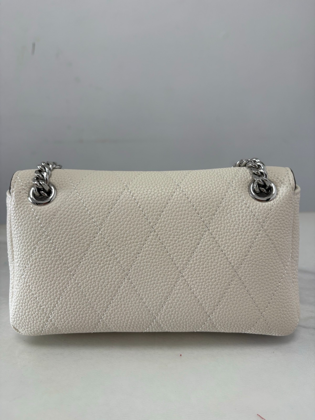 Tory Burch Charlie Small Quilted Leather Chain Shoulder Crossbody Bag Cream