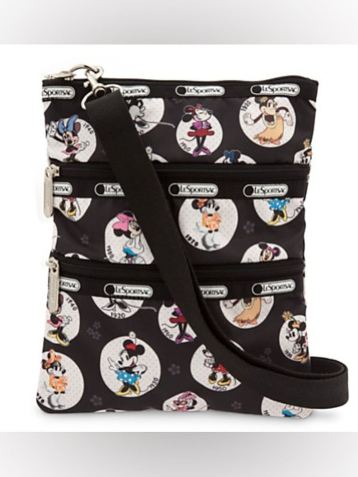 Disney LeSportsac Black Celebrate Minnie Mouse Kasey Crossbody Bag Triple Zip