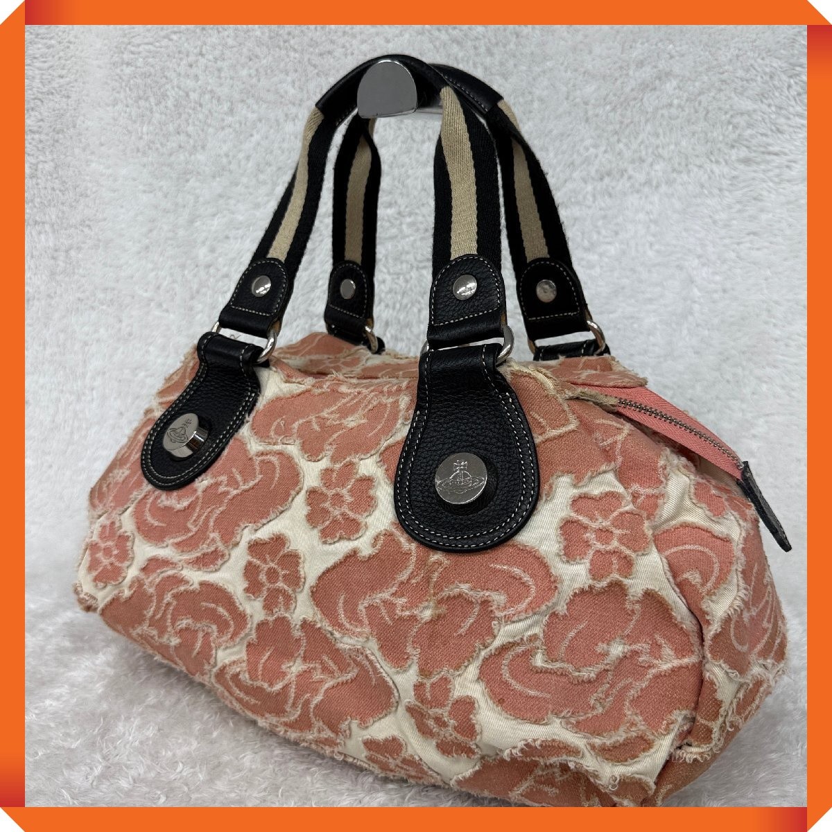 【Authentic】Vivienne Westwood Floral Satchel Handbag Pink White Leather Canvas