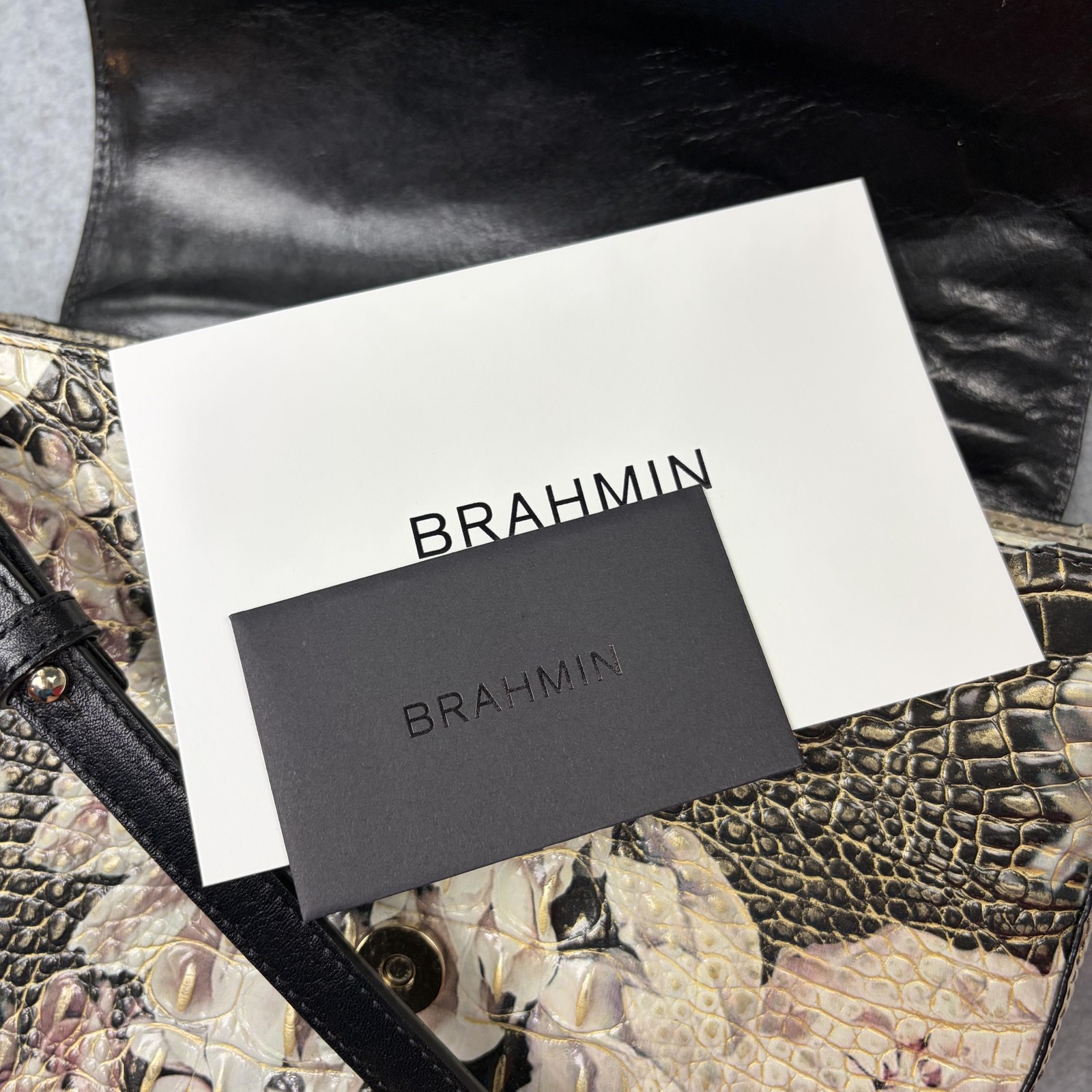 Brahmin Crossbody Bag Womens Medium Black Eden Garland Floral Embossed Leather