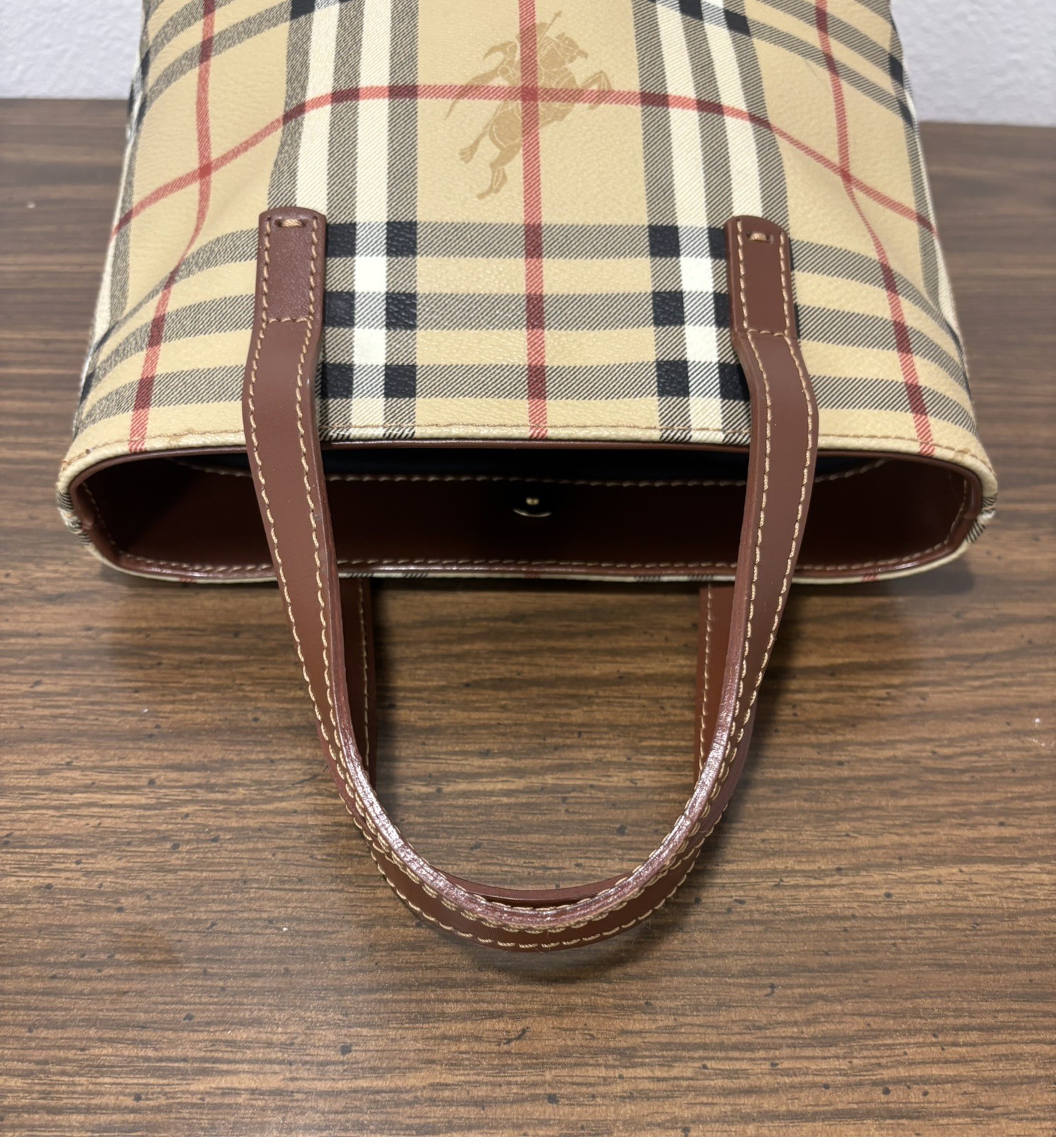 BURBERRY London Nova Check Small PVC Leather Tote Bag Brown Plaid Vintage