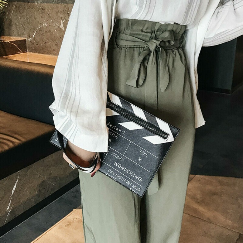 Movie Table Clapper Board Shoulder Bag Scene Film Zipper Handbag Purse Trench