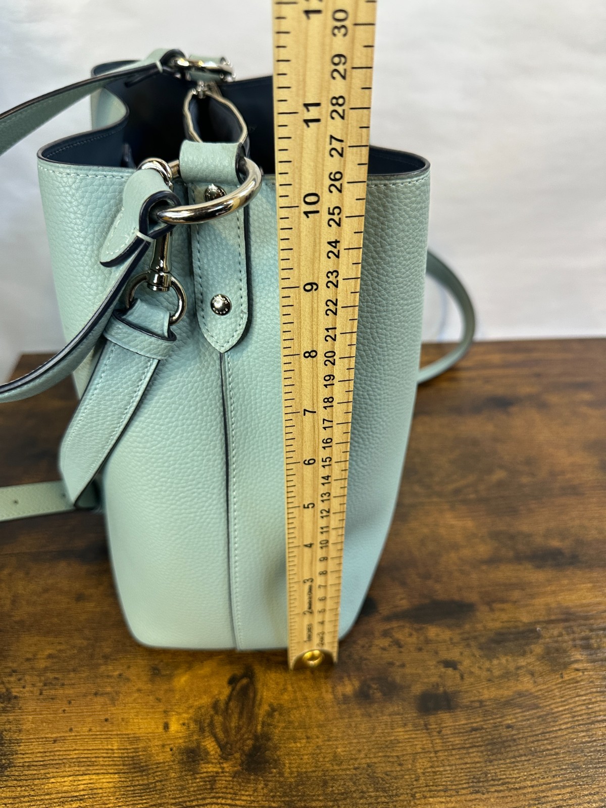 *Flawed Coach Town Bucket Bag 91122 Seafoam Blue Pebble Leather Crossbody Purse