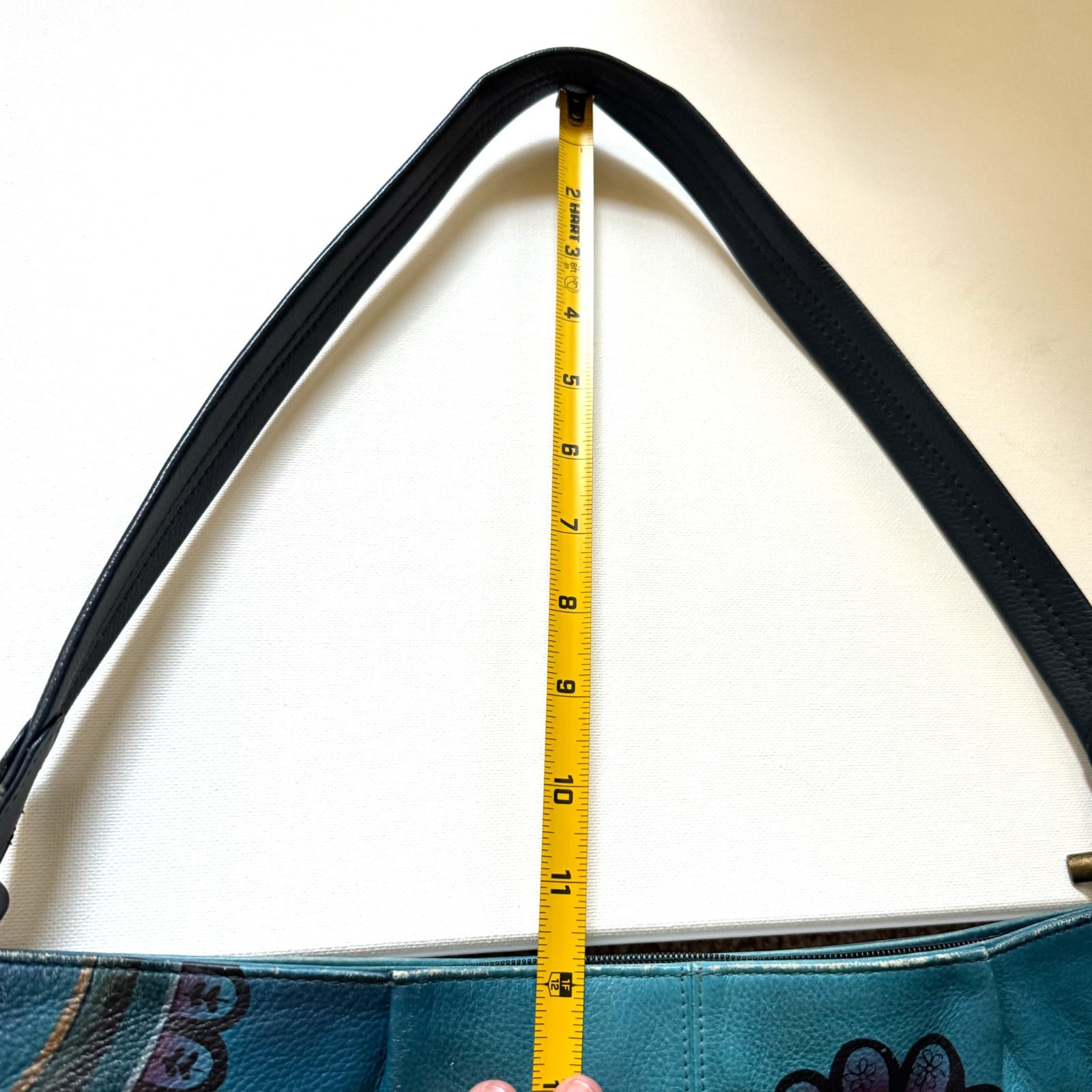 Anna Anuschka Denim Paisley Floral Leather Hobo Bag Purse Handbag Peacock Blue