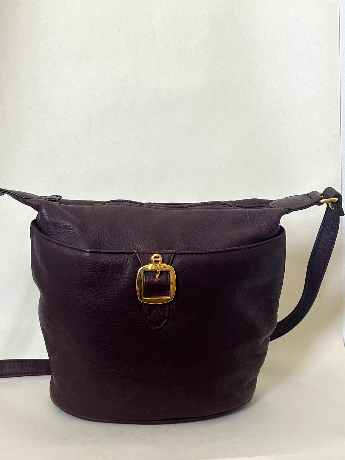 Etienne Aigner Burgundy Crossbody Bag Zip Closure Gold Hardware Buckle Accent