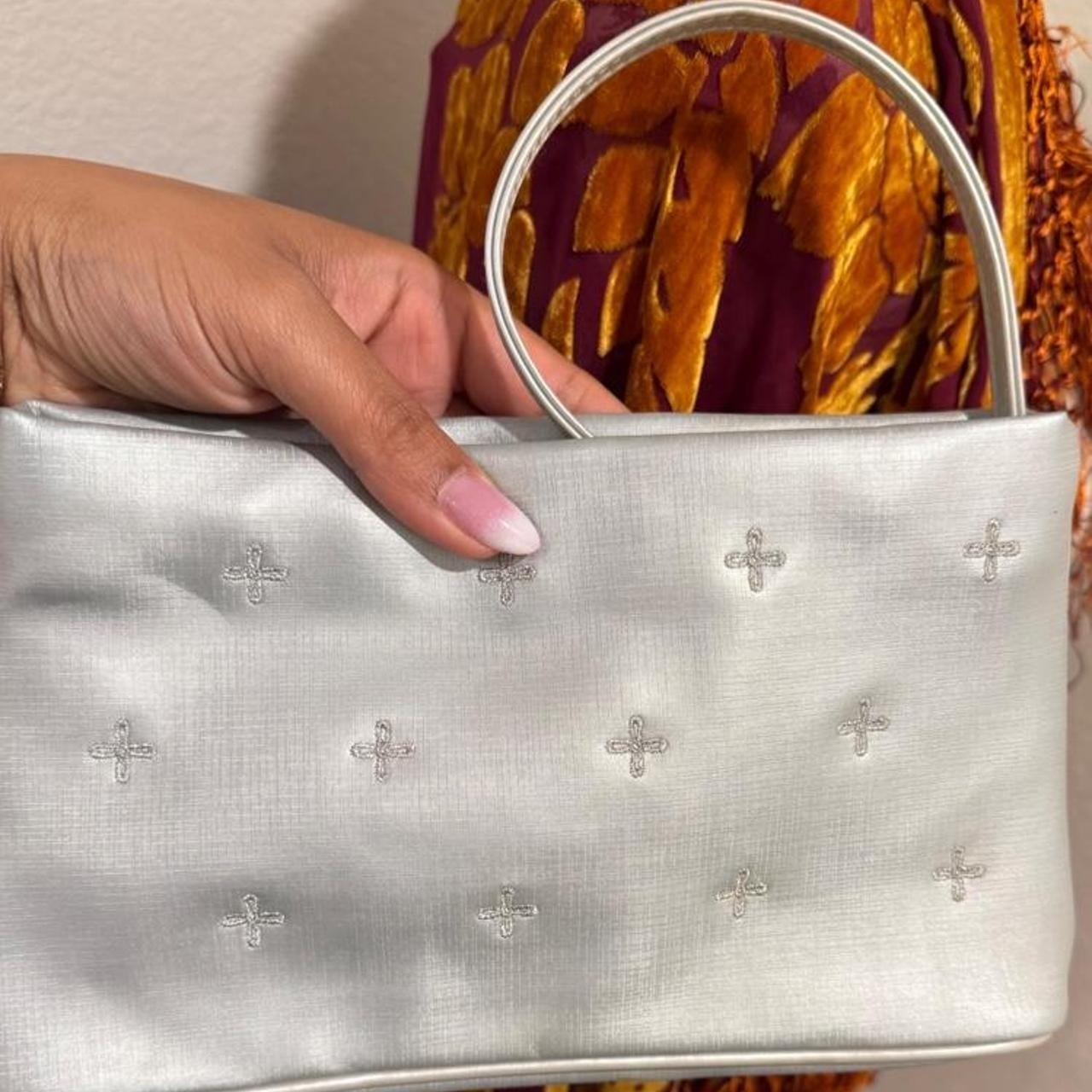 Vintage 2000s Y2K silver cross embroidered mini shoulder bag silver hardware
