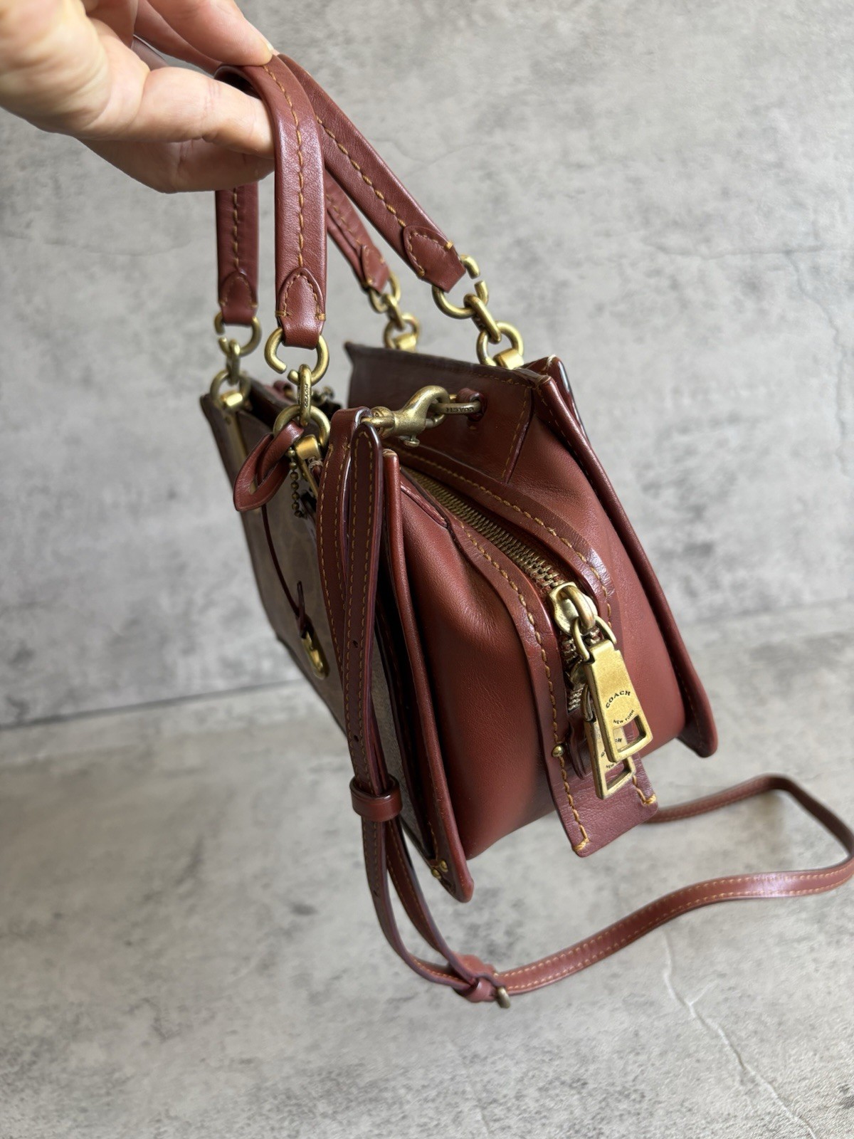 Coach Mini Dreamer 21 Signature Canvas & Leather Satchel Crossbody Bag in Brown
