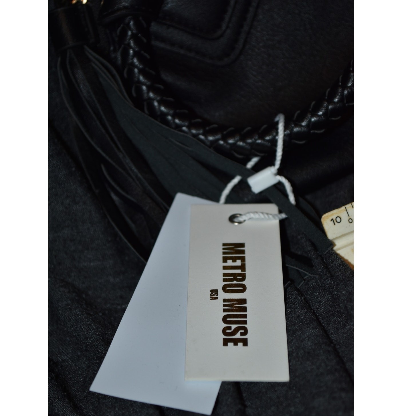 NEW Metro Muse Clutch Braided Ring Wrist Loop Bag Black Vegan Leather NWT