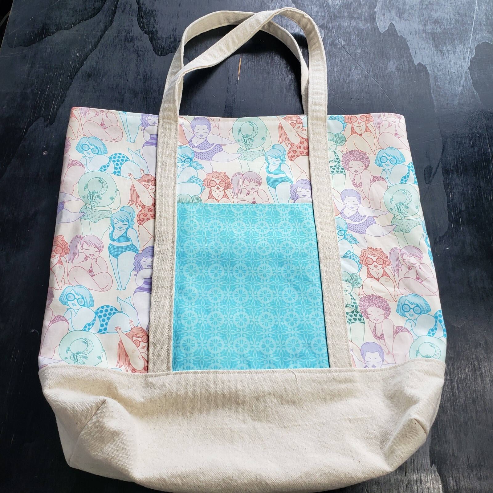 Handmade Cotton Tote Bag Summer Bikini Body Positivity Afro Asian Latina Goddess
