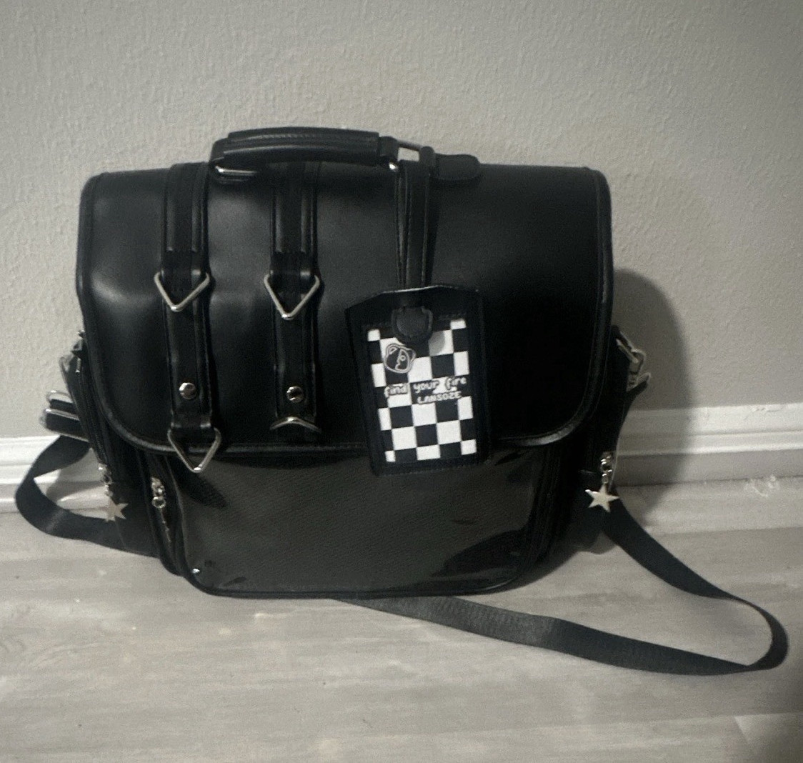 Women’s Black Crossbody Bag Top Handle Buckle & Zip Closure Silver Hardware