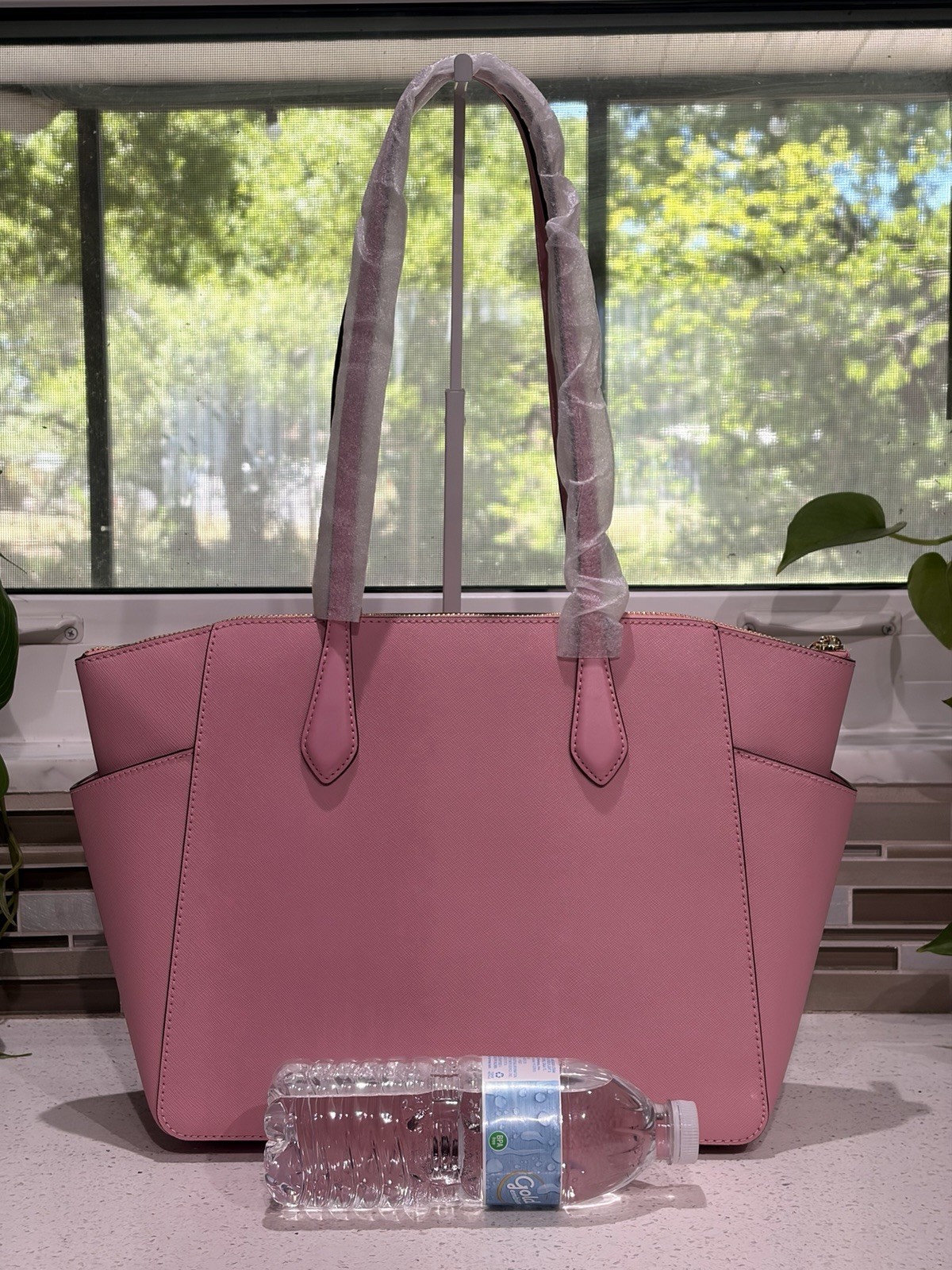 MICHAEL KORS MARILYN MEDIUM LARGE ZIP TOTE SHOULDER BAG MK PINK LEATHER GOLD