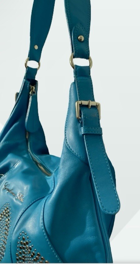 Gianfranco Sisti Women’s Blue Smooth Italian Leather Large Hobo Bag Studs Accent