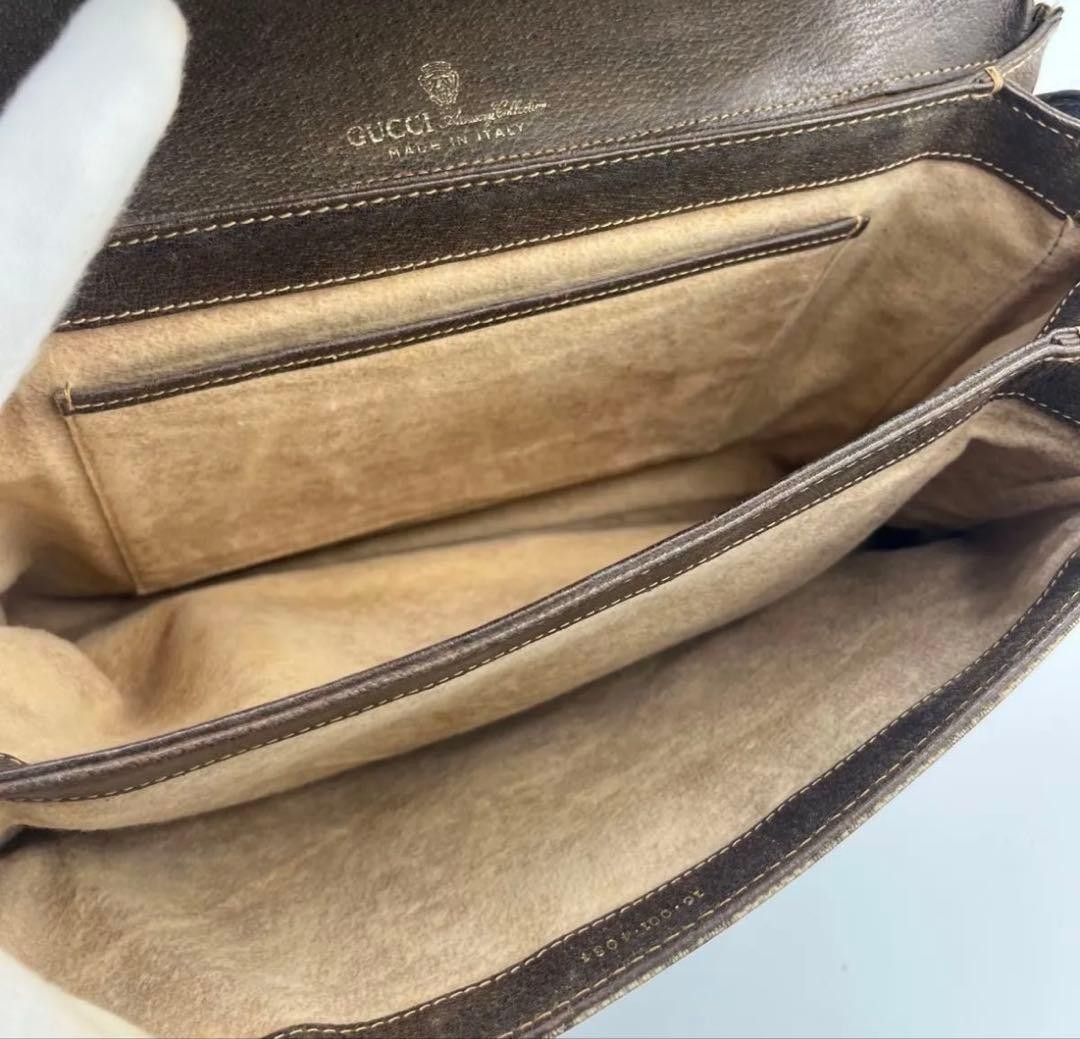 GUCCI Vintage GG Supreme PVC Flap Shoulder Bag Beige Brown 27x21cm Authentic
