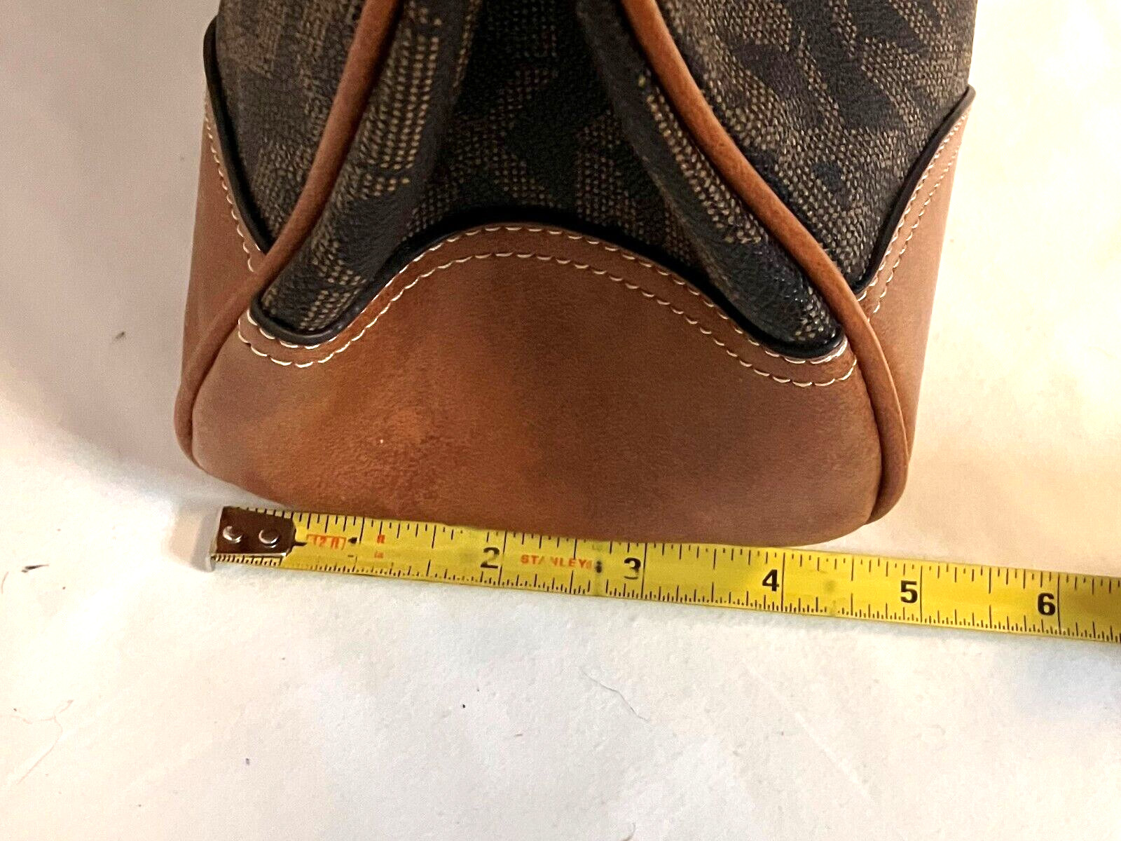 NX Monogram Logo Camel Tan Brown Double Handle Faux Leather Handbag NWOTS!