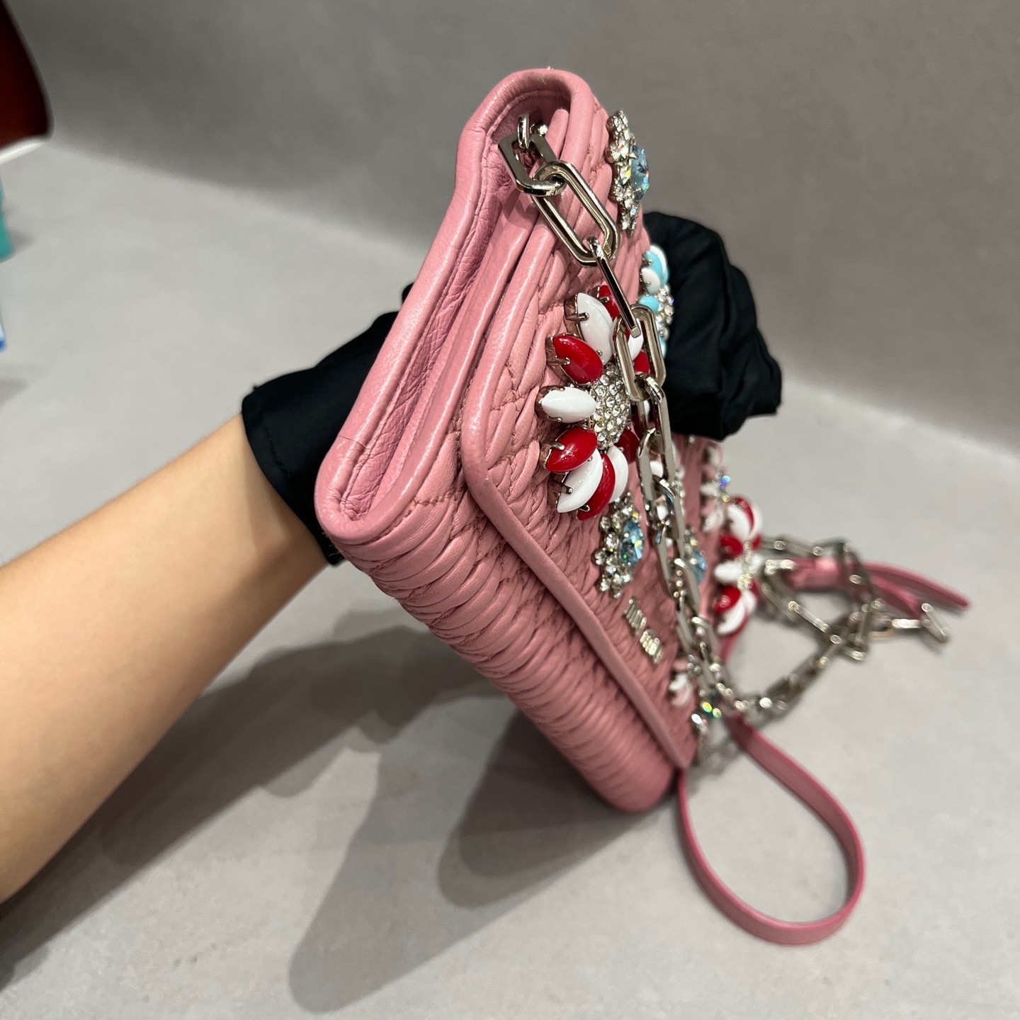 Miu Miu Matelasse WOC Normal Sakura Pink Ruched Lambskin Multiway Bag US Ship