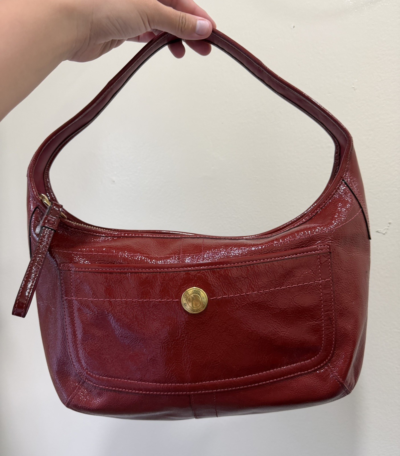 COACH G0869-F12886 Dark Red Leather Hobo Shoulder Bag Purse with minor flaw
